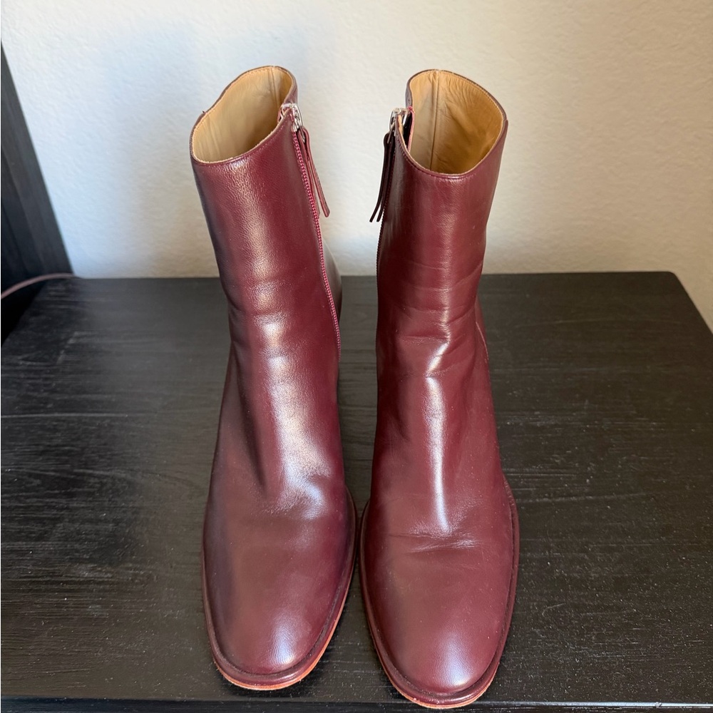 Reformation Gillian Burgundy Leather Ankle Boots - Picture 8 of 15
